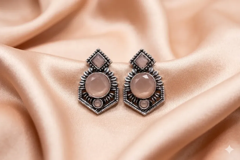 Vintage Oxidized Silver Geometric Drop Earrings
